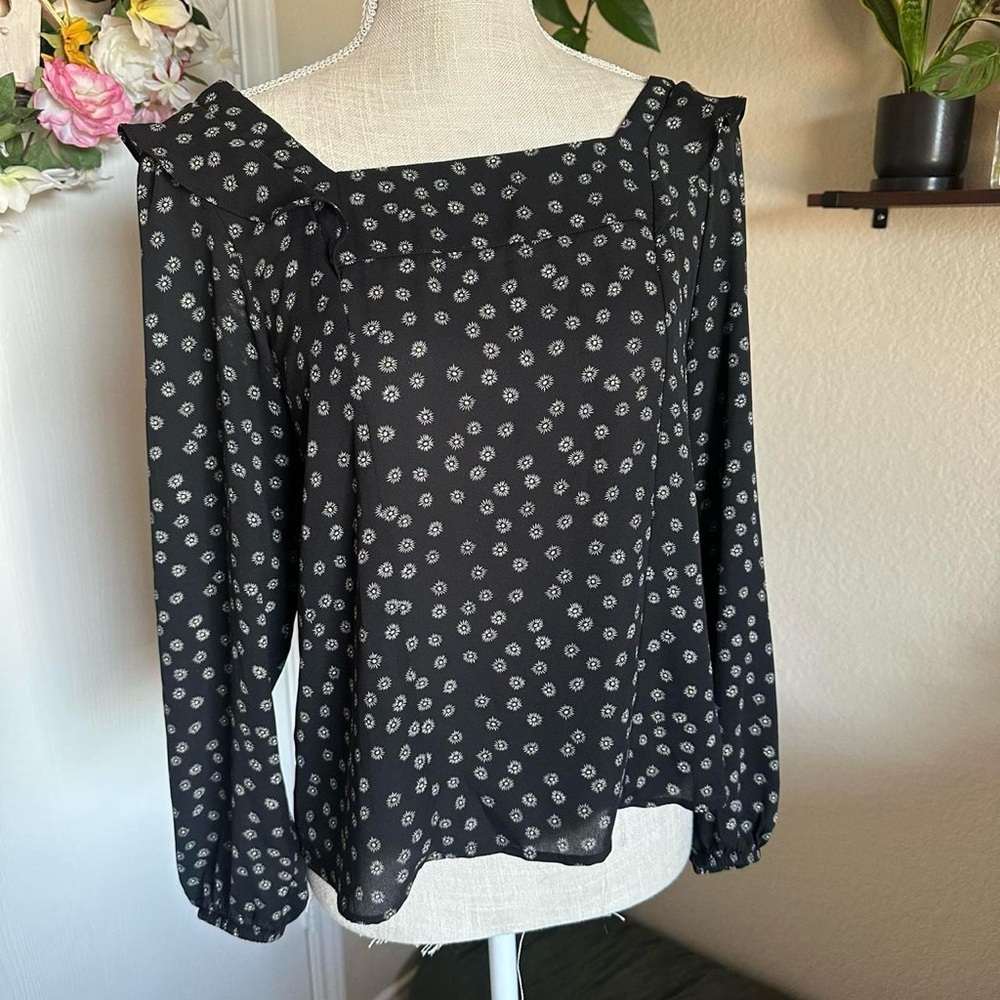 Banana Republic Black Blouse with White Floral Pattern